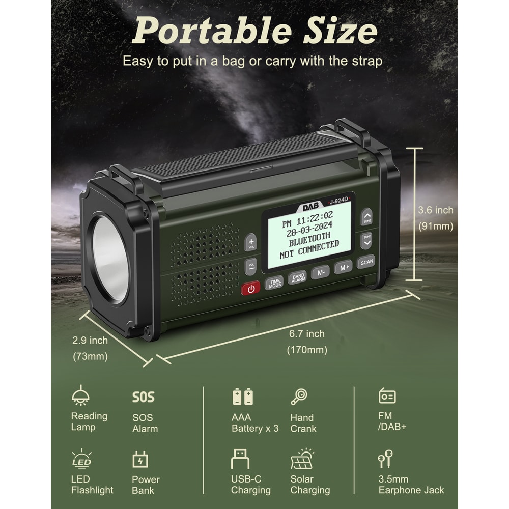 DA Radios FM Bluetooth Speaker Power Bank Emergency Radio With Solar And Hand Crank Charging 2