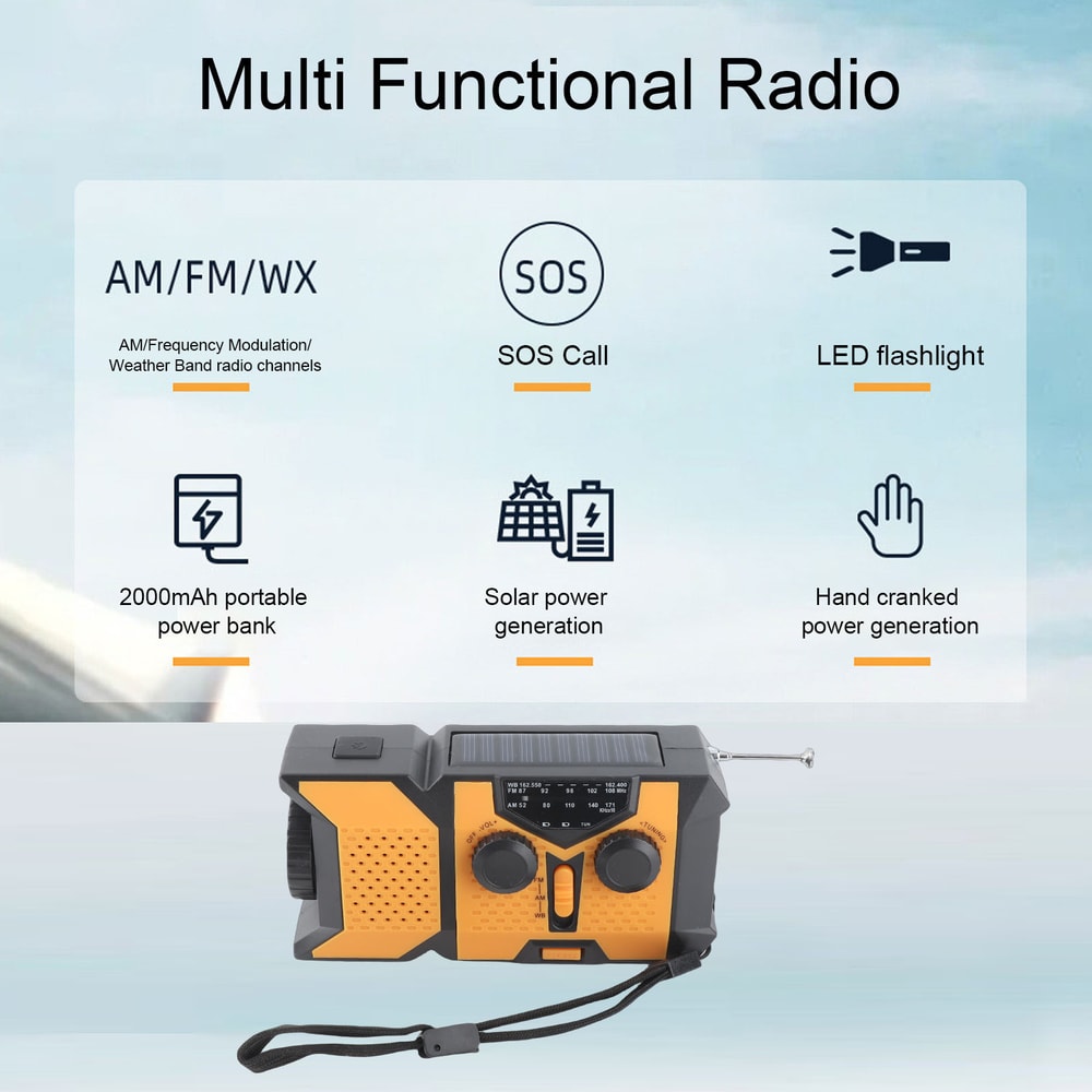 Emergency Hand Crank Radio With USB And Solar Charging LED Flashlight Weather Band For Outdoor Adve 6