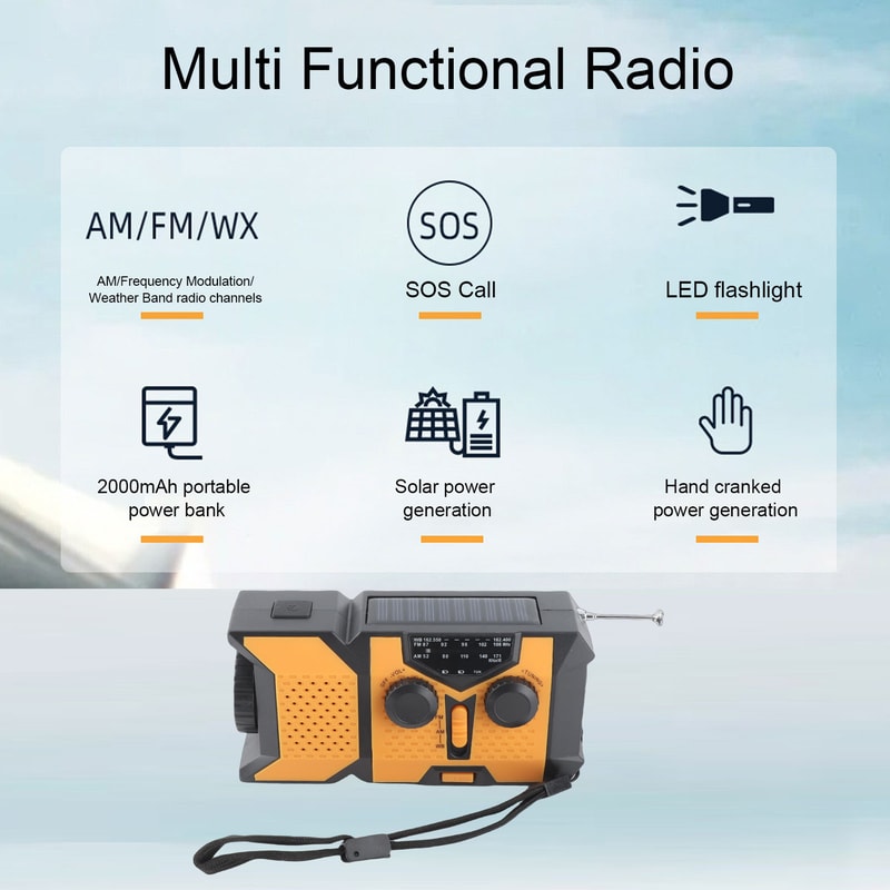 Emergency Hand Crank Radio With USB And Solar Charging LED Flashlight Weather Band For Outdoor Adve 6