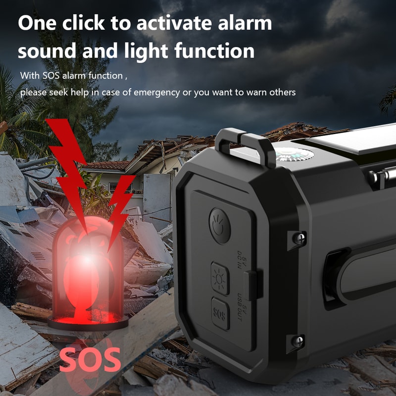 Weather Radio LED Emergency Power Bank With SOS Alarm Compass Flashlight Portable Hand Crank Sola 5