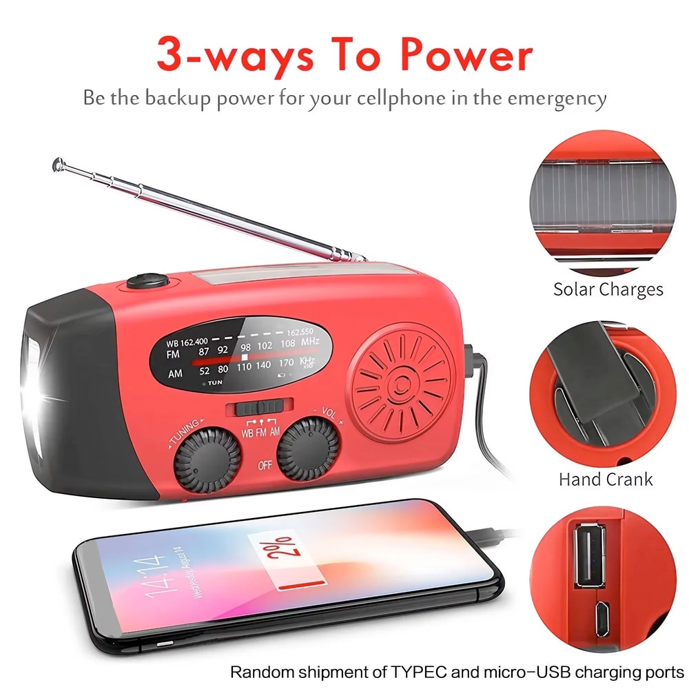 Multifunctional Emergency Weather Radio With Solar Hand Crank Power LED Flashlight Power Bank 1
