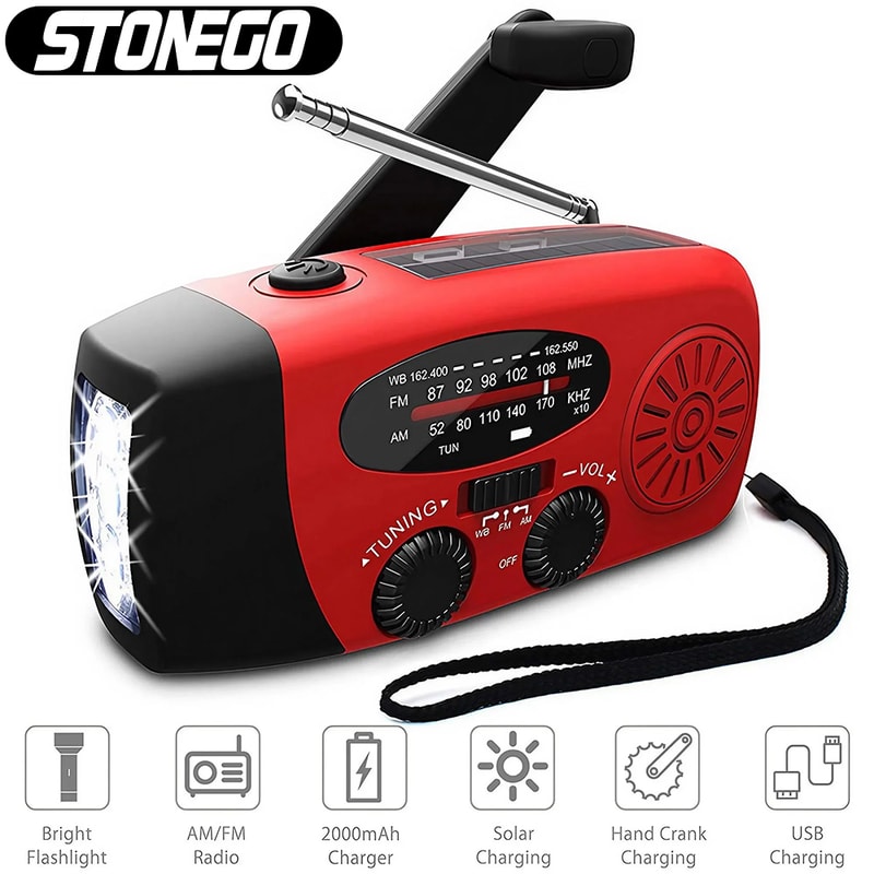 Multifunctional Emergency Weather Radio With Solar Hand Crank Power LED Flashlight Power Bank 3