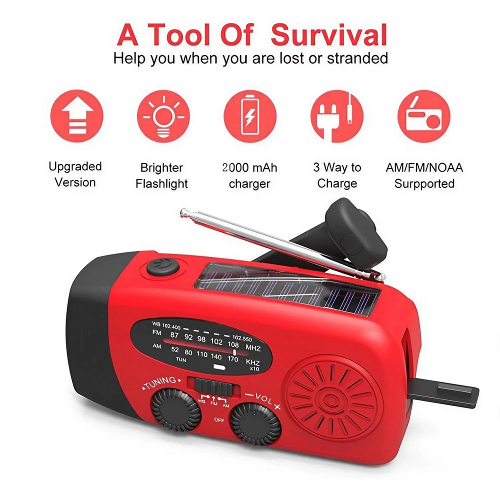 Multifunctional Emergency Weather Radio With Solar Hand Crank Power LED Flashlight Power Bank 5