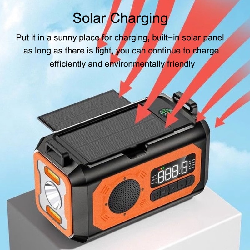 Solar Powered Portable Emergency Radio With NOAA Alerts Hand Crank 3