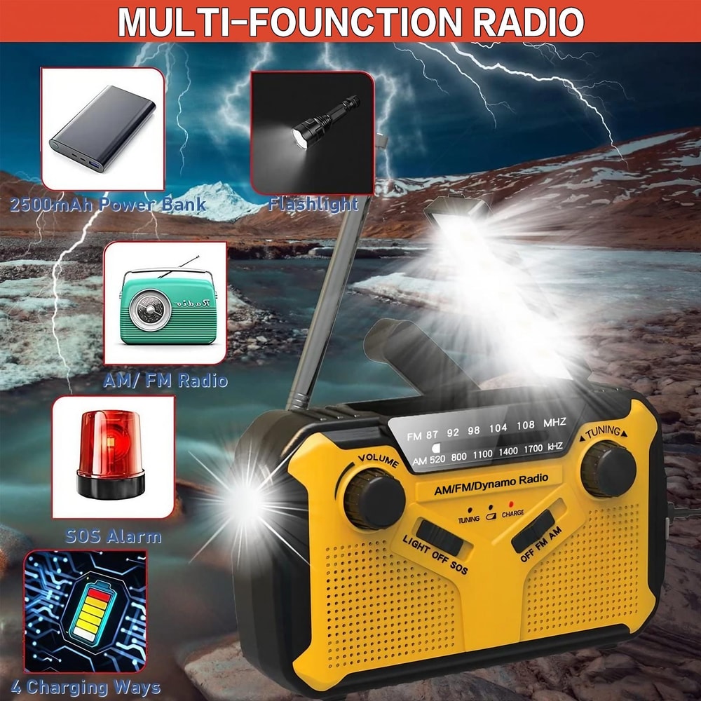 Solar Hand Crank AM FM Radio With Power Bank LED Torch Reading Light For Outdoor Adventures And Em 3