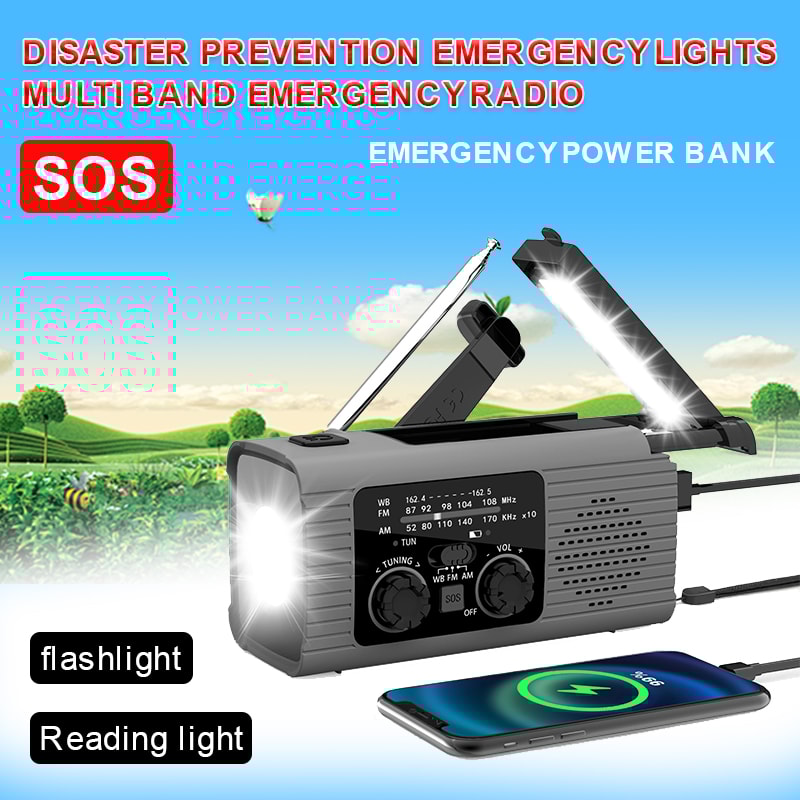 Multifunctional Solar Hand Cranked Radio With Power Bank Emergency Light 6