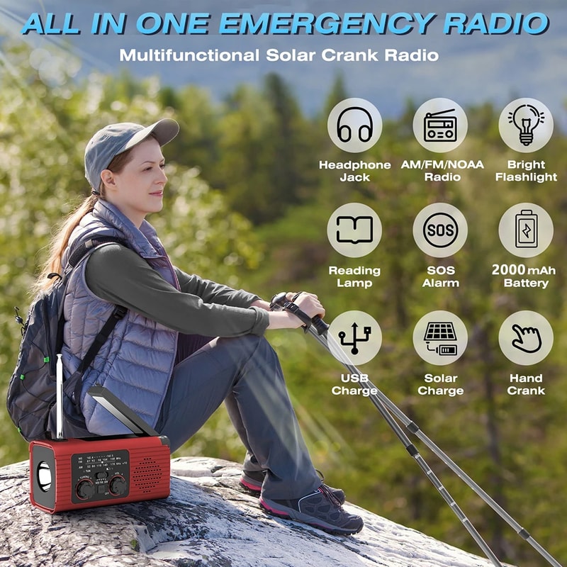 Multifunctional Solar Hand Cranked Radio With Power Bank Emergency Light 5