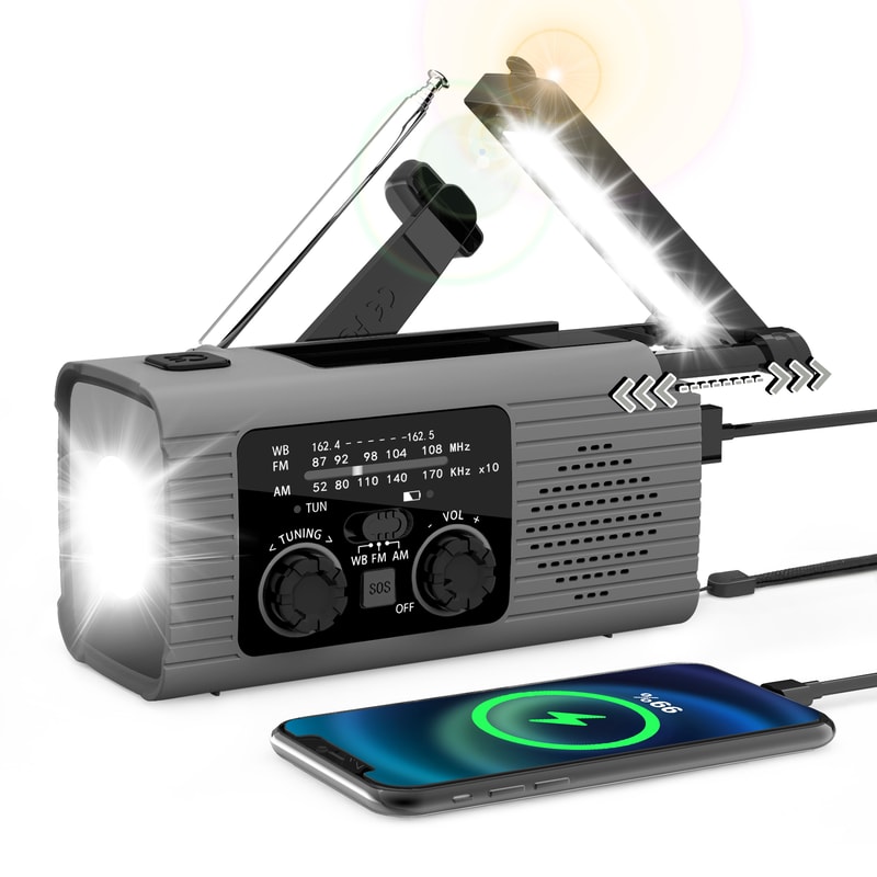 Multifunctional Solar Hand Cranked Radio With Power Bank Emergency Light 4