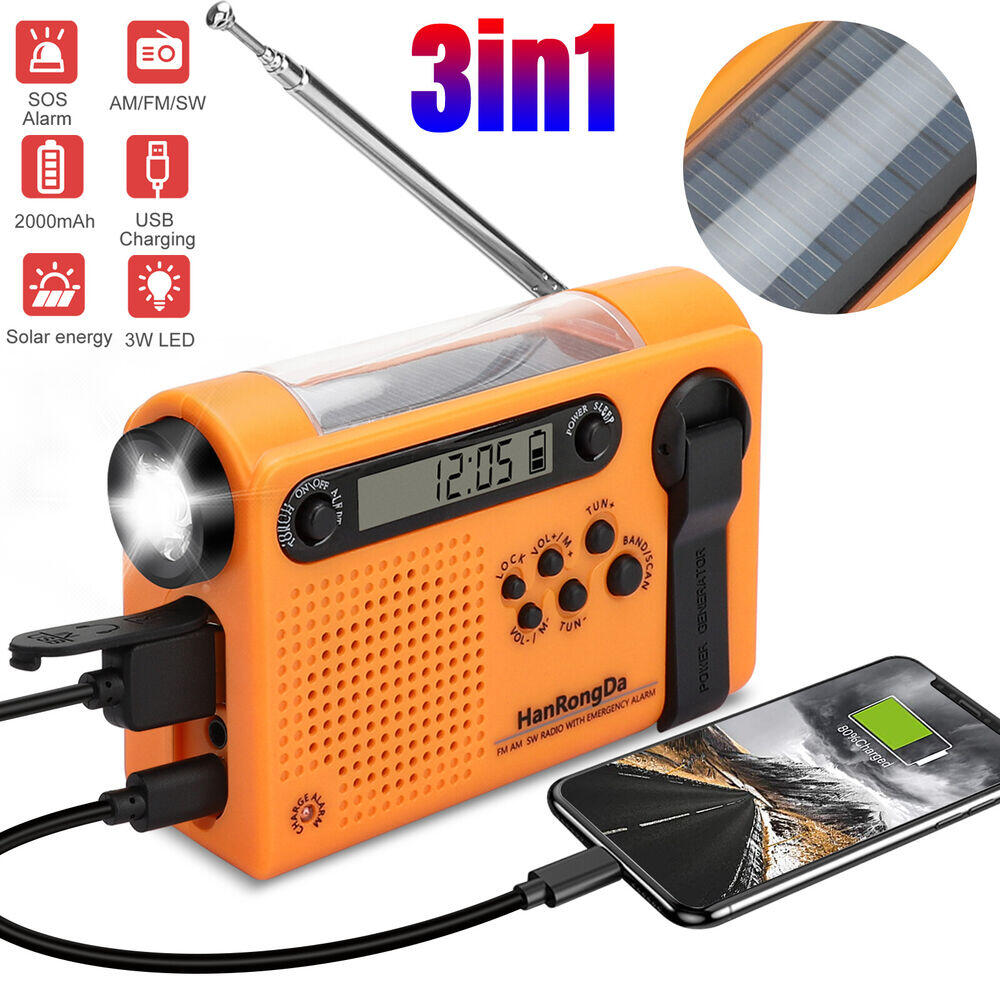 Portable Solar Hand Crank Radio With Power Bank Phone Charger Flashlight Weather Emergency Radio 6