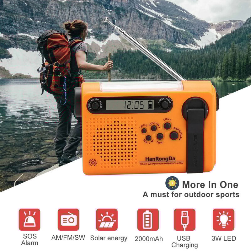 Portable Solar Hand Crank Radio With Power Bank Phone Charger Flashlight Weather Emergency Radio 1