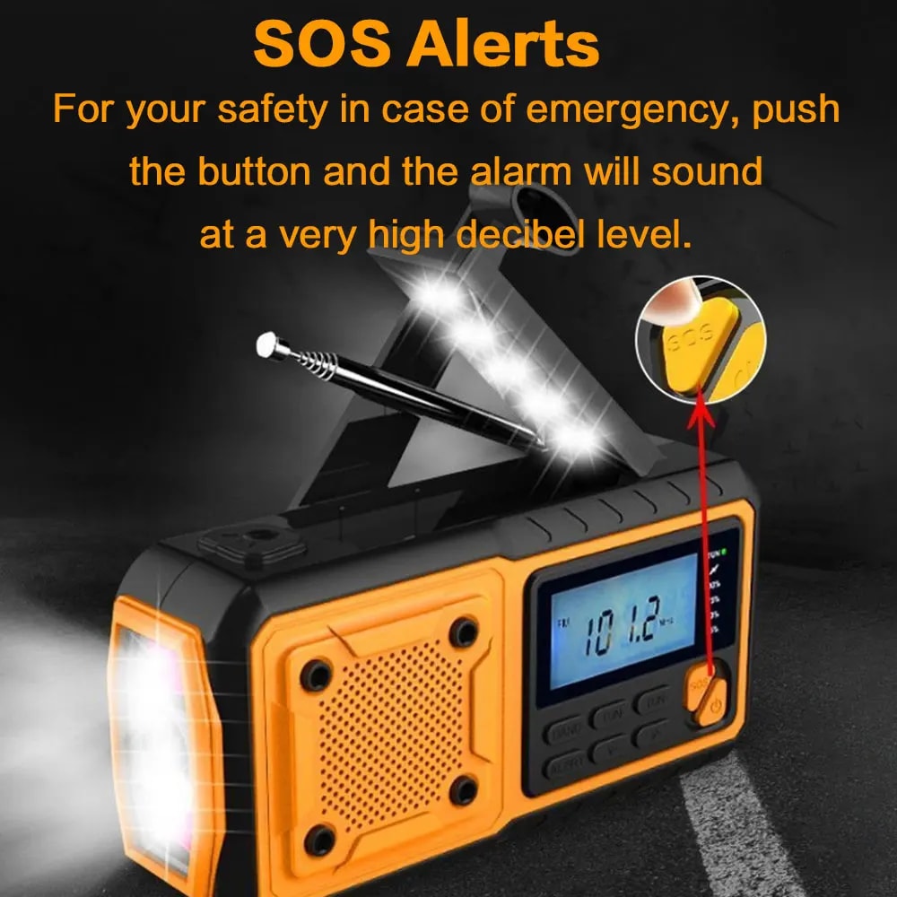 Solar Crank Emergency Radio With LED Flashlight And Power Bank Weather Alert Portable Ideal For Cam 1