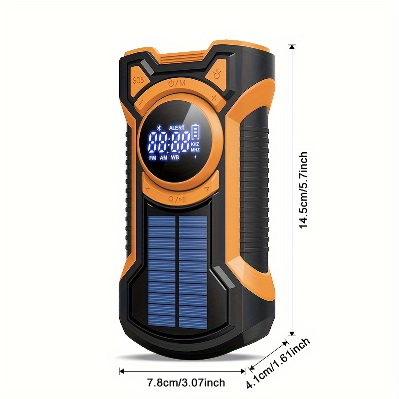 Portable Emergency Radio With Solar Hand Crank Bluetooth Waterproof Dustproof Orange 3