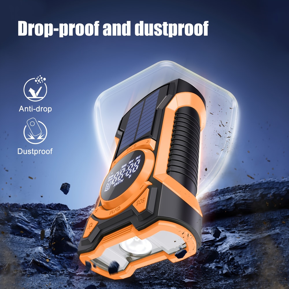 Portable Emergency Radio With Solar Hand Crank Bluetooth Waterproof Dustproof Orange 4