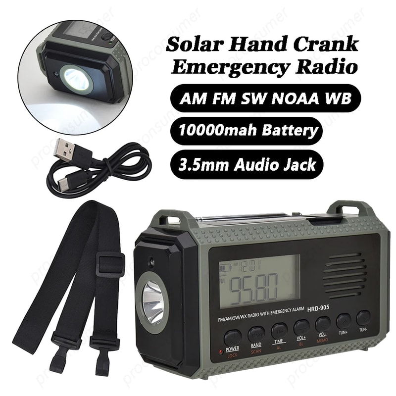 Portable Solar Hand Crank Radio With NOAA Weather Alerts Power Bank Emergency Flashlight SOS Alar 1
