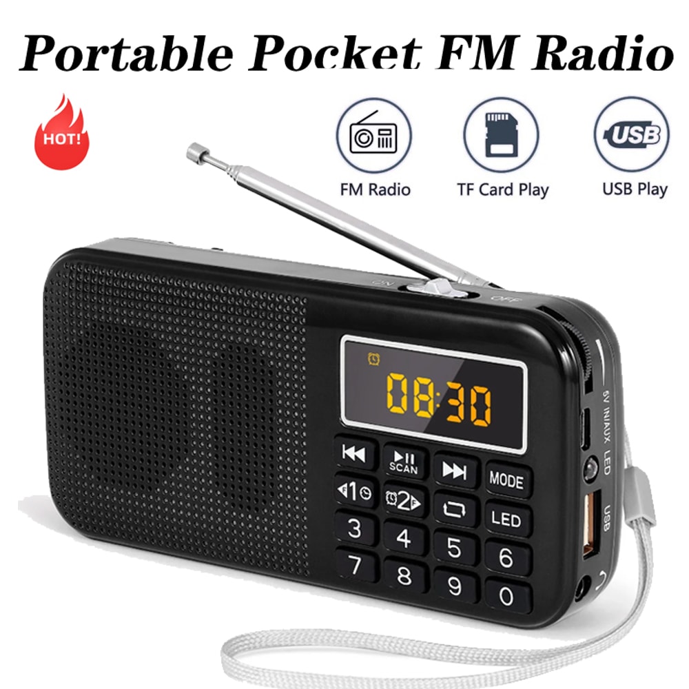 Portable Digital Radio With Music Player And LED Display Rechargeable USB FM TF Slot Speaker 2