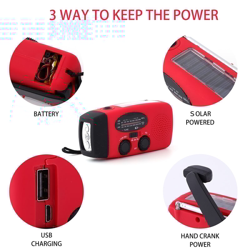 Emergency Solar Radio With LED Flashlight USB Charging For Outdoor Adventures 3
