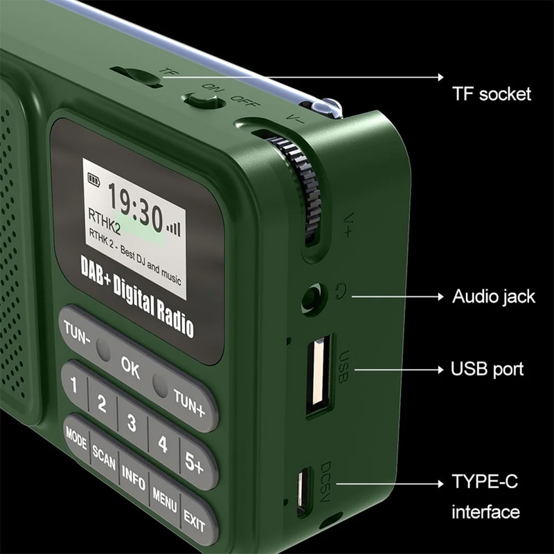 Portable Bluetooth SolarPowered DAB Radio Wireless Speaker With TF Card USB Playback 5