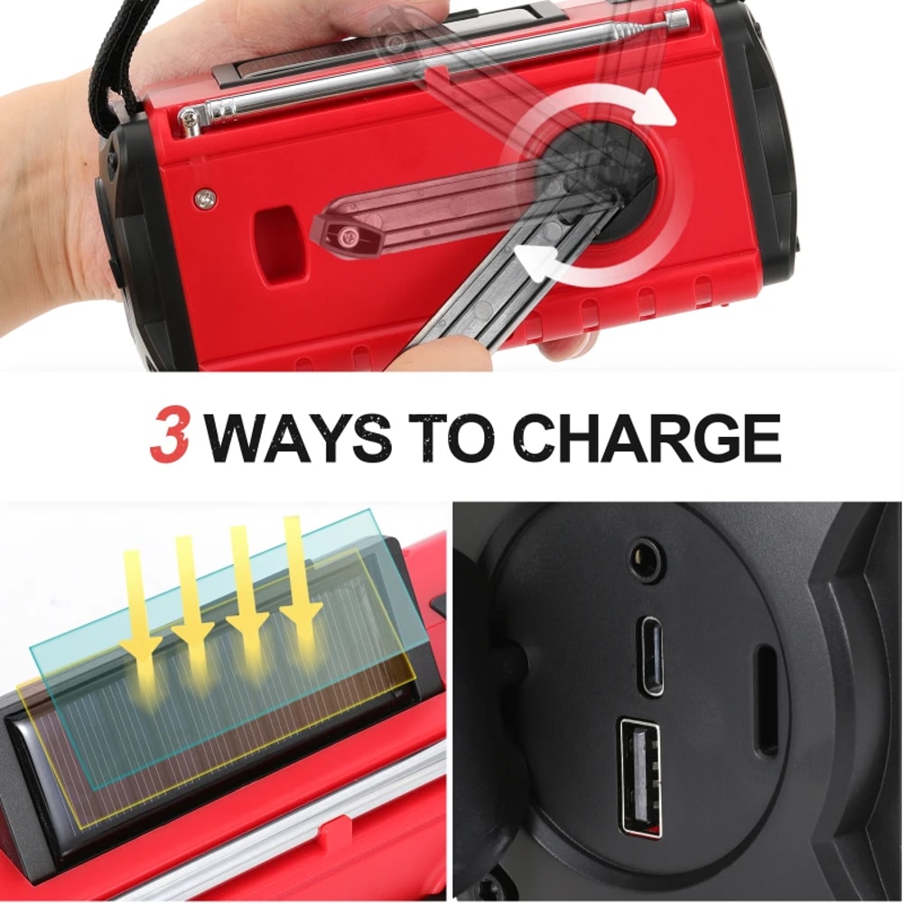Multifunctional Solar Hand Crank Emergency Radio With Weather Alert Flashlight SOS Alarm USB Charg 1
