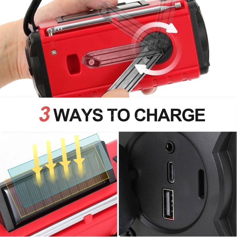 Multifunctional Solar Hand Crank Emergency Radio With Weather Alert Flashlight SOS Alarm USB Charg 1