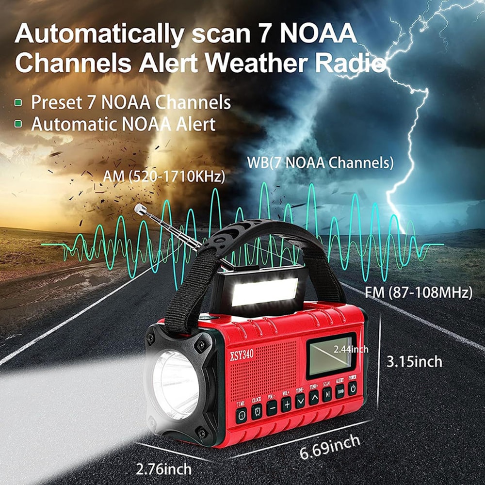 Multifunctional Solar Hand Crank Emergency Radio With Weather Alert Flashlight SOS Alarm USB Charg 2
