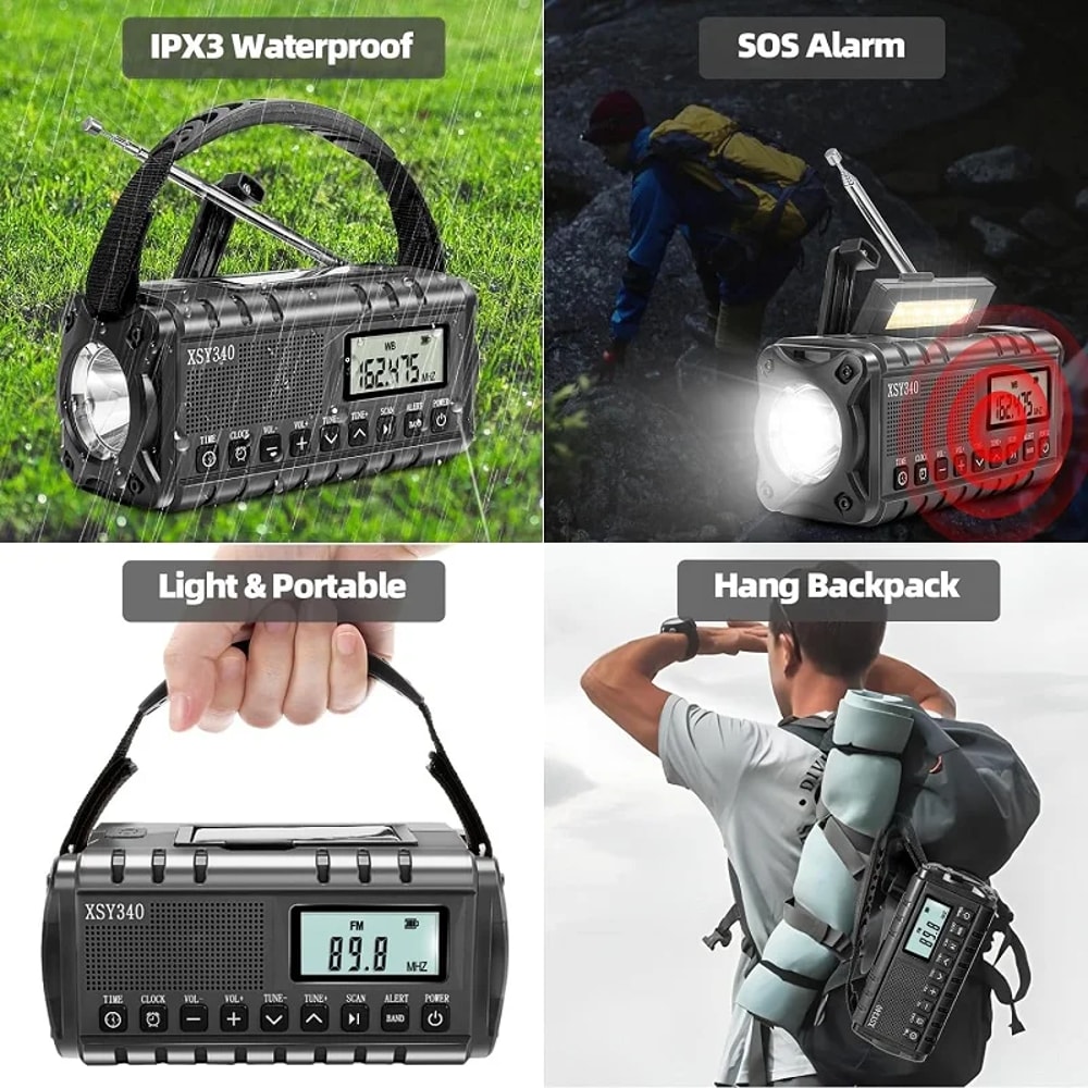 Multifunctional Solar Hand Crank Emergency Radio With Weather Alert Flashlight SOS Alarm USB Charg 4