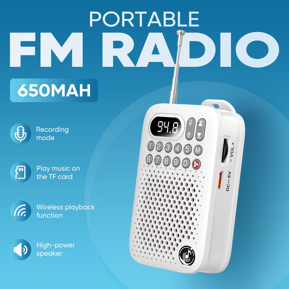 Portable Clip On Mini Radio With Wireless Streaming FM Tuner Voice Recorder SD Slot 1