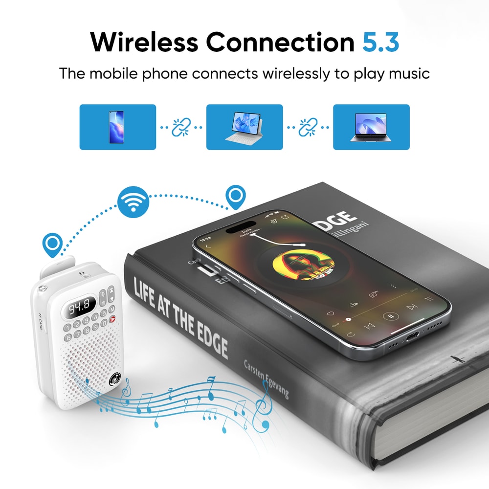 Portable Clip On Mini Radio With Wireless Streaming FM Tuner Voice Recorder SD Slot 2