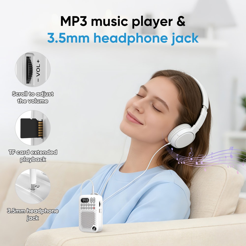 Portable Clip On Mini Radio With Wireless Streaming FM Tuner Voice Recorder SD Slot 5