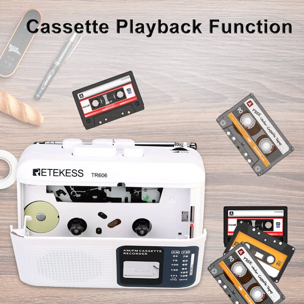 Retro Portable AM FM Radio Cassette Player Recorder With Earphone MIC Jack 2