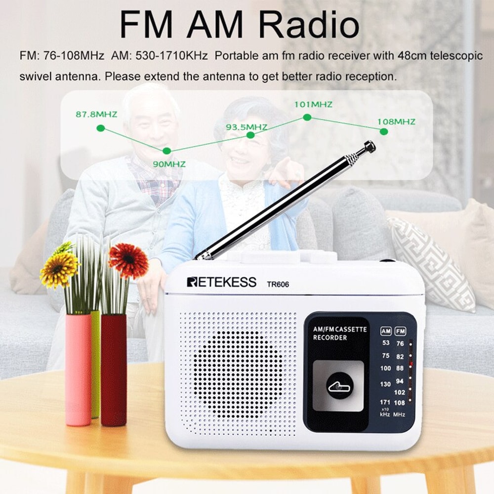 Retro Portable AM FM Radio Cassette Player Recorder With Earphone MIC Jack 3