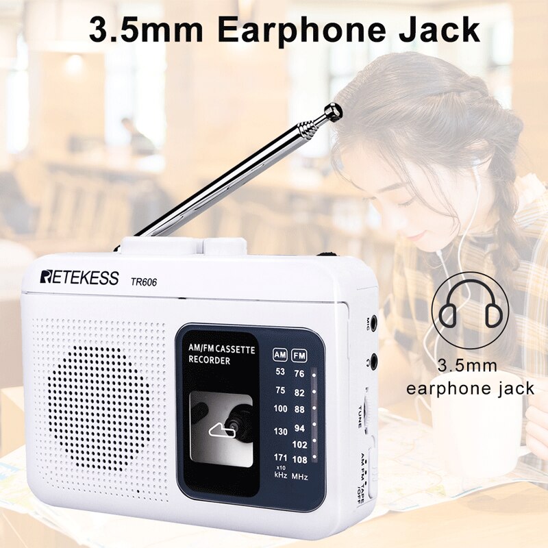 Retro Portable AM FM Radio Cassette Player Recorder With Earphone MIC Jack 4