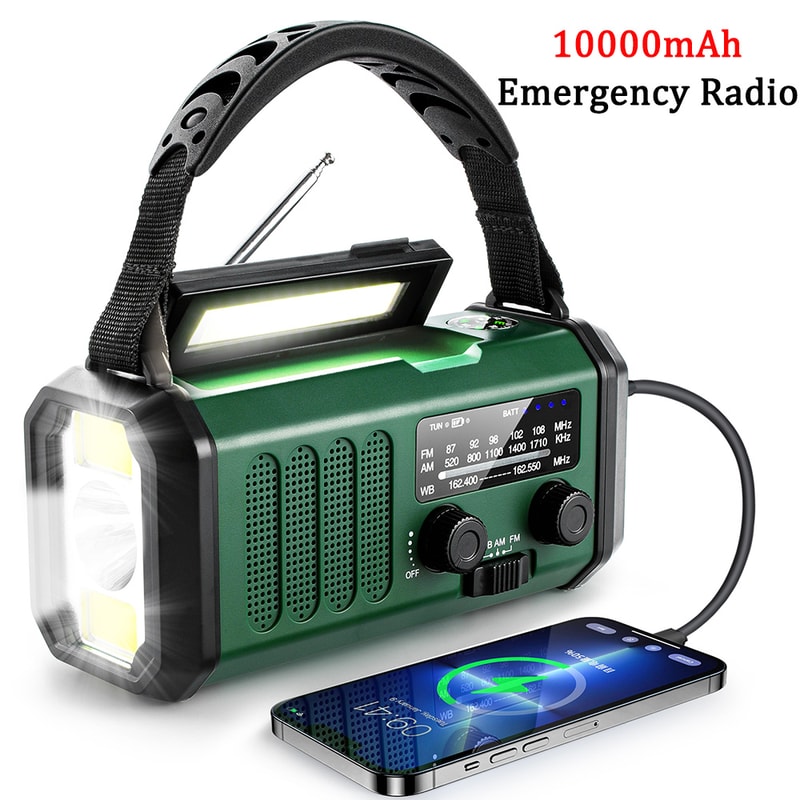 Portable Emergency Radio With Solar Hand Crank SOS Alarm Flashlight Power Bank 1