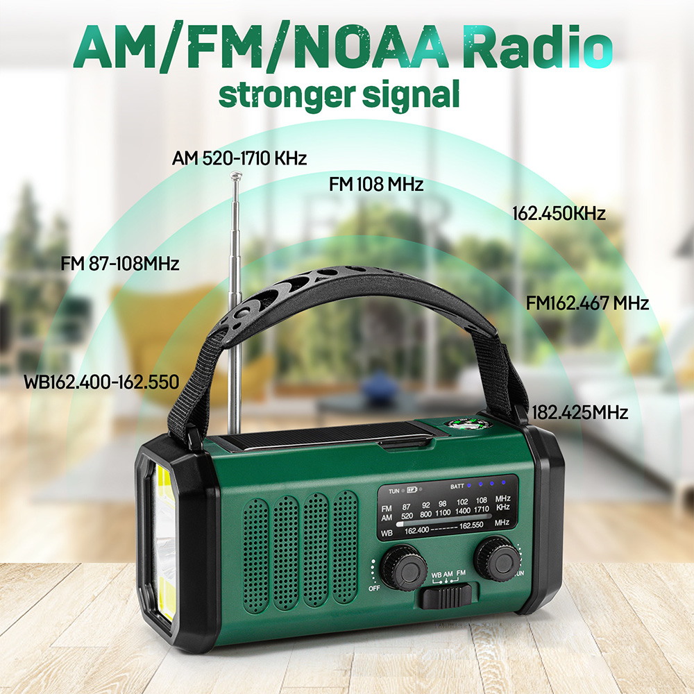 Portable Emergency Radio With Solar Hand Crank SOS Alarm Flashlight Power Bank 3