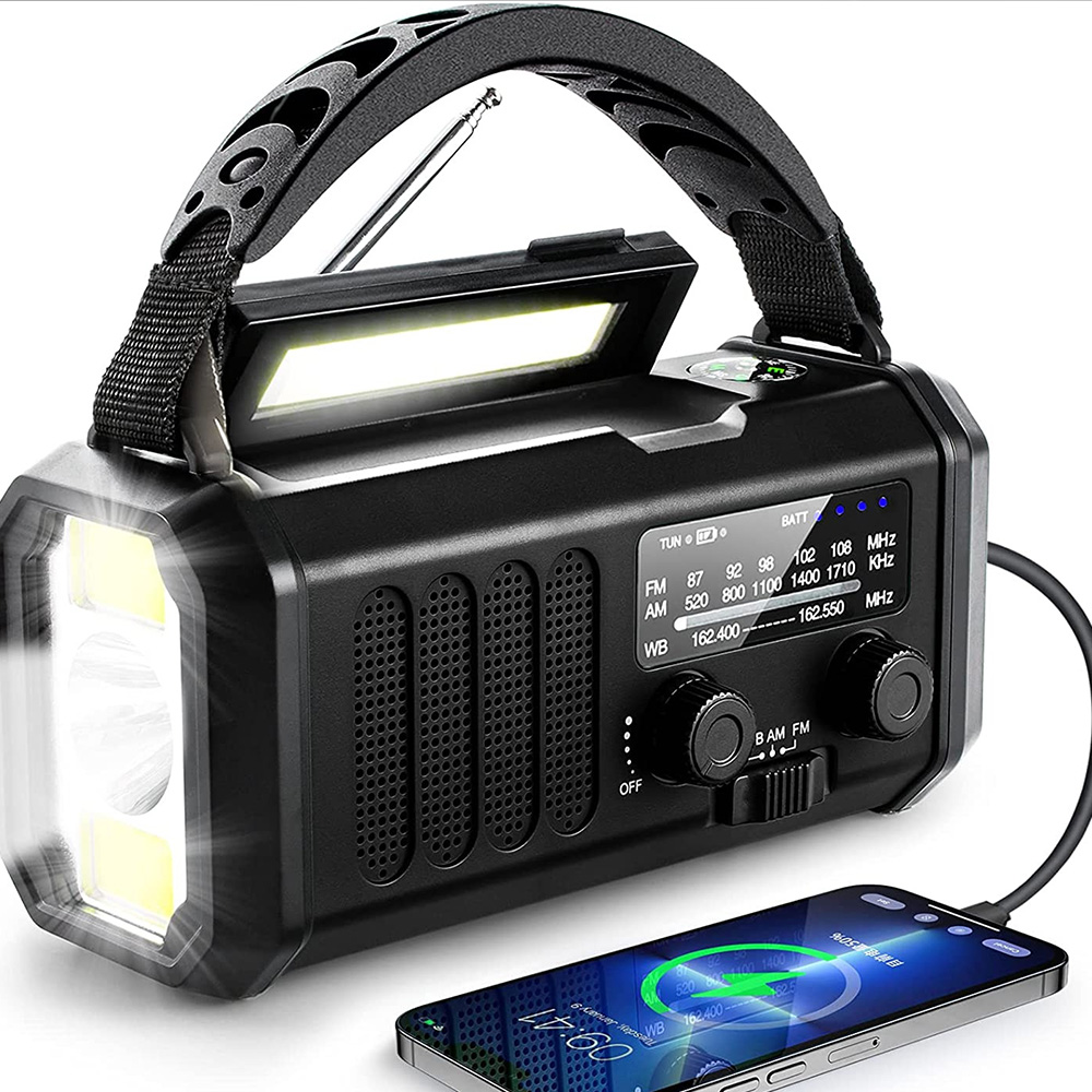 Portable Emergency Radio With Solar Hand Crank SOS Alarm Flashlight Power Bank 7