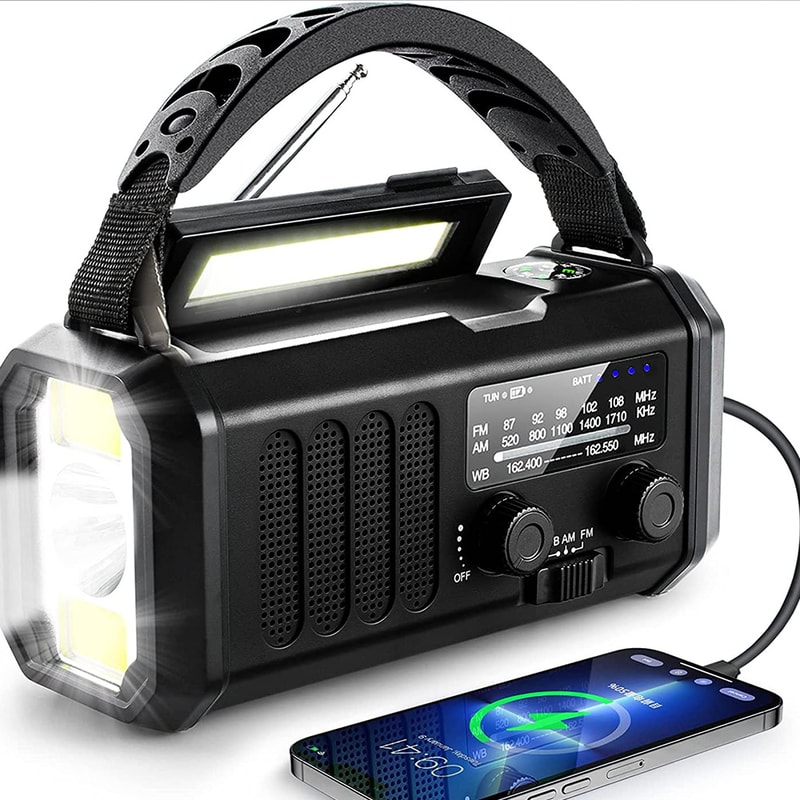 Portable Emergency Radio With Solar Hand Crank SOS Alarm Flashlight Power Bank 7