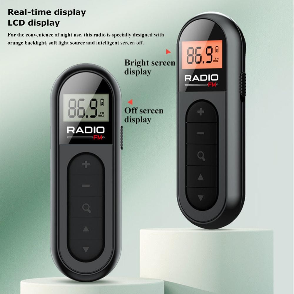 Mini Pocket FM Radio with Backlight LCD Display Rechargeable Portable Radio with Headphone Output