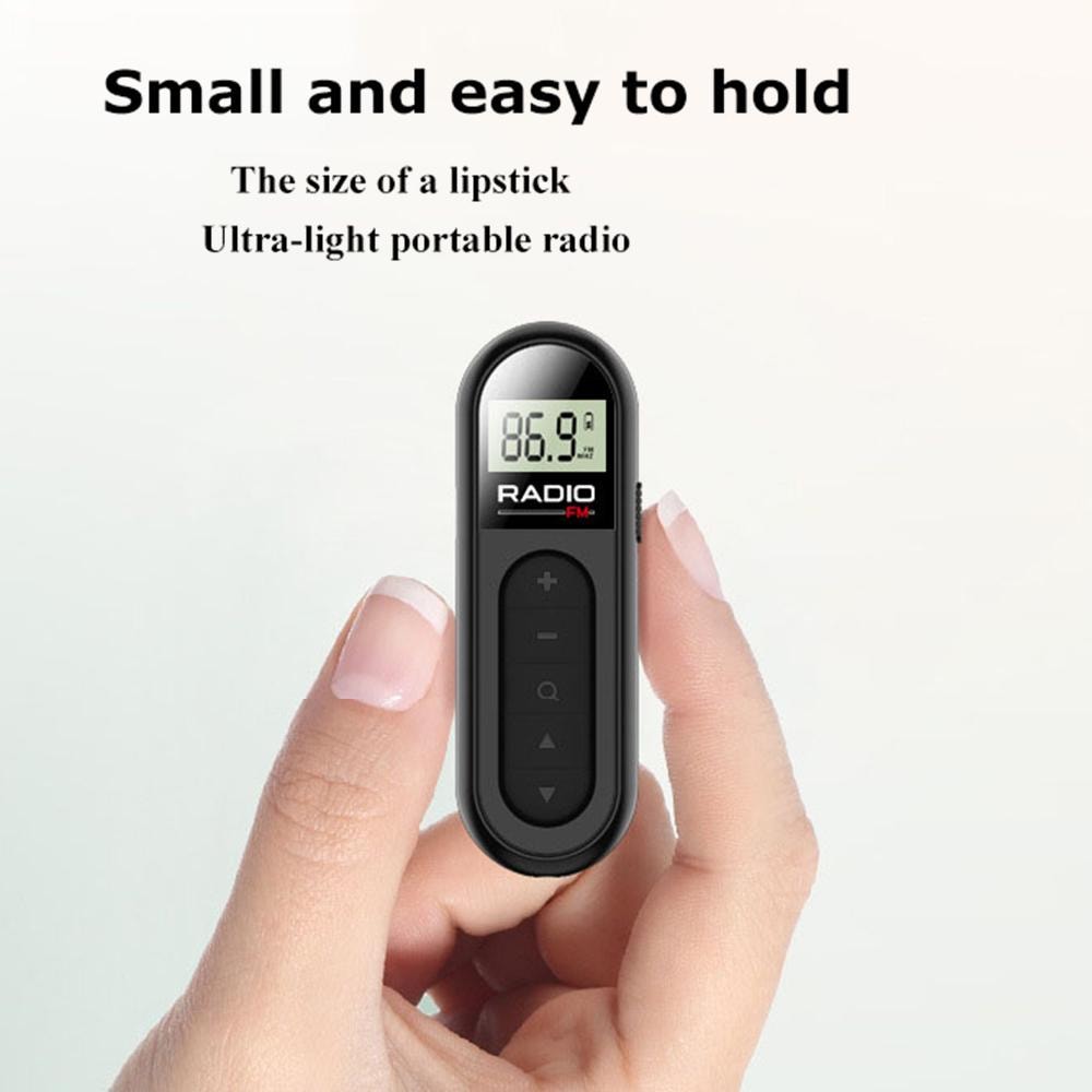 Mini Pocket FM Radio with Backlight LCD Display Rechargeable Portable Radio with Headphone Output