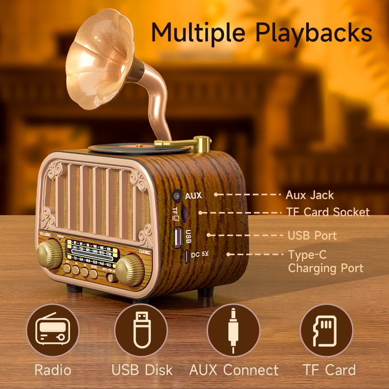Retro Multi Band Radio With Wireless Streaming TF Card Play Portable FM AM SW Radio For Home And G 5