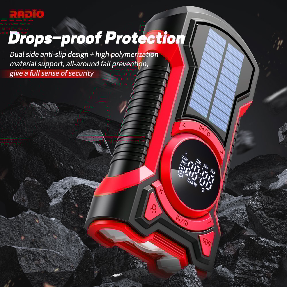 All In One Hand Crank Solar Emergency Radio With NOAA Weather Alerts Bluetooth Portable Power Bank 3