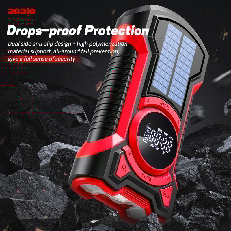 All In One Hand Crank Solar Emergency Radio With NOAA Weather Alerts Bluetooth Portable Power Bank 3