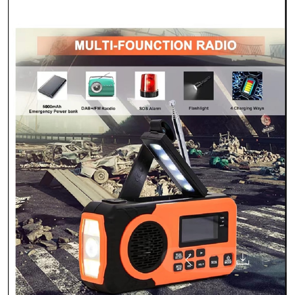 Crank Survival DABFM Emergency Radio With Rechargeable Power Bank Solar Radio With Alarm For Blacko 1