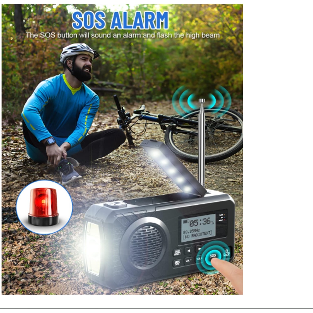 Crank Survival DABFM Emergency Radio With Rechargeable Power Bank Solar Radio With Alarm For Blacko 4
