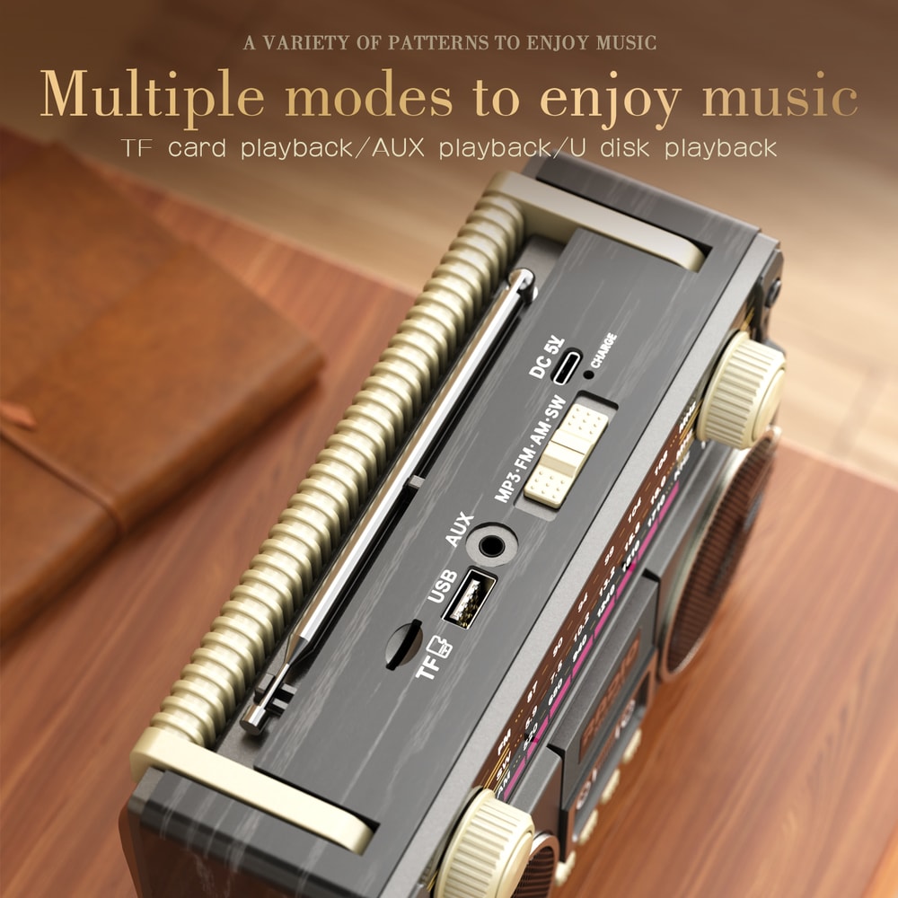 Retro Portable Radio With USB Charging TF Card Player AM FM SW Bands For Family Gatherings 1