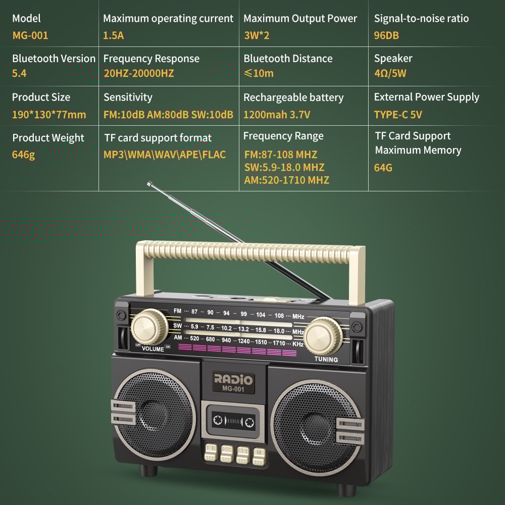 Retro Portable Radio With USB Charging TF Card Player AM FM SW Bands For Family Gatherings 5