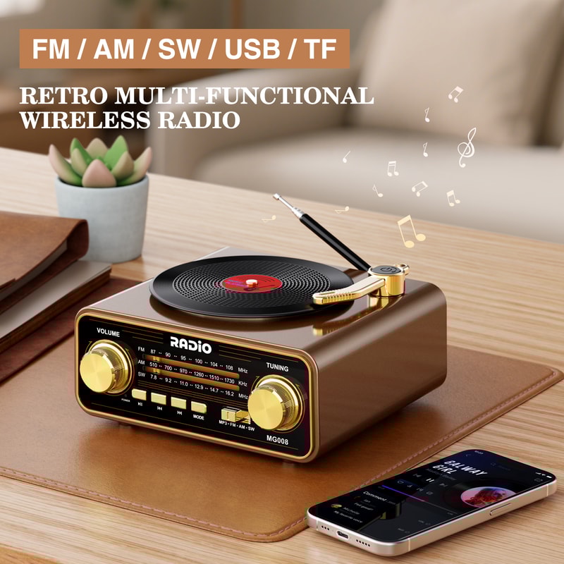 Vintage Style Retro Vinyl Player Radio With Wireless Streaming Portable FM AM SW Radio Perfect Home 0
