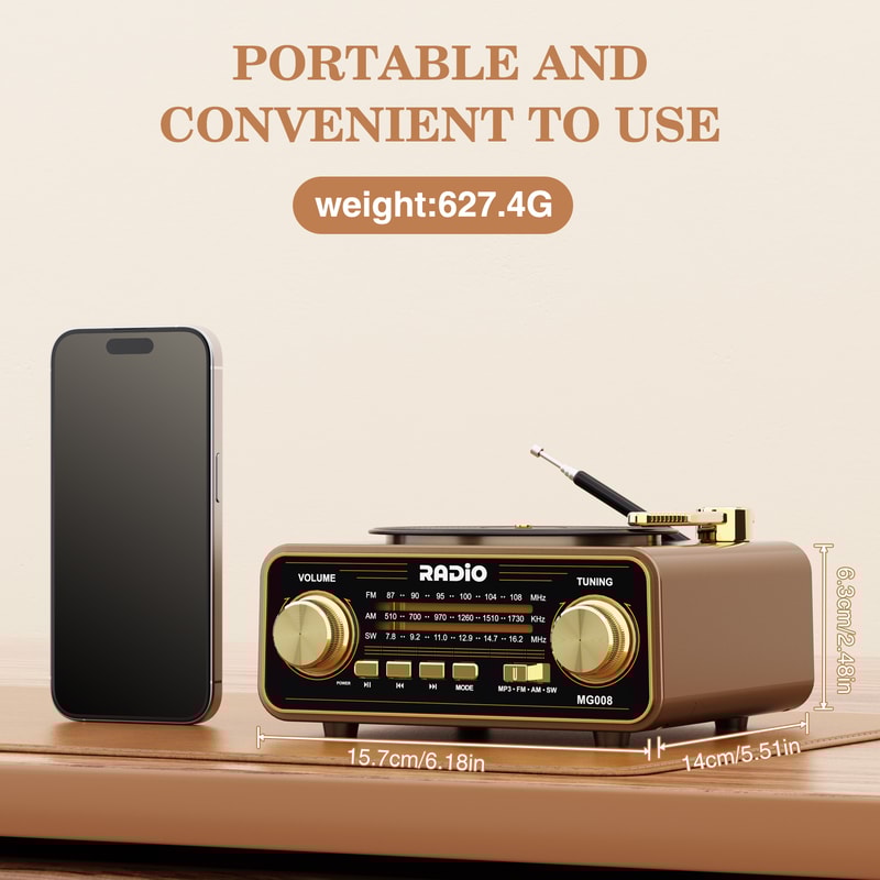 Vintage Style Retro Vinyl Player Radio With Wireless Streaming Portable FM AM SW Radio Perfect Home 4