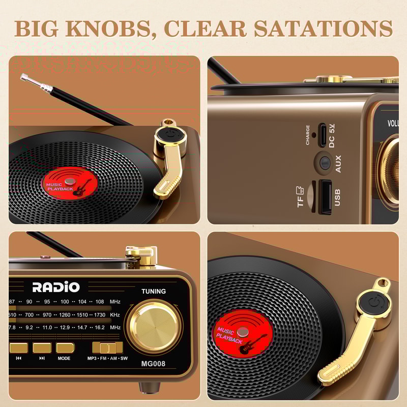 Vintage Style Retro Vinyl Player Radio With Wireless Streaming Portable FM AM SW Radio Perfect Home 3