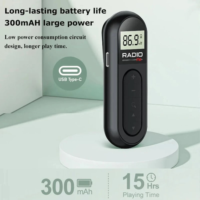 Mini Portable FM Radio Receiver With LCD Display And Wired Headphones 2