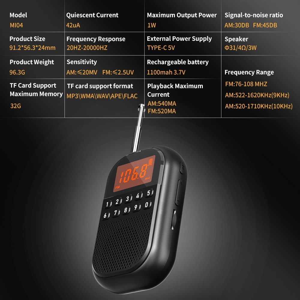 Mini Portable Radio With HD Sound Quality USB SD Dual Card Decoding For Outdoor Use 1