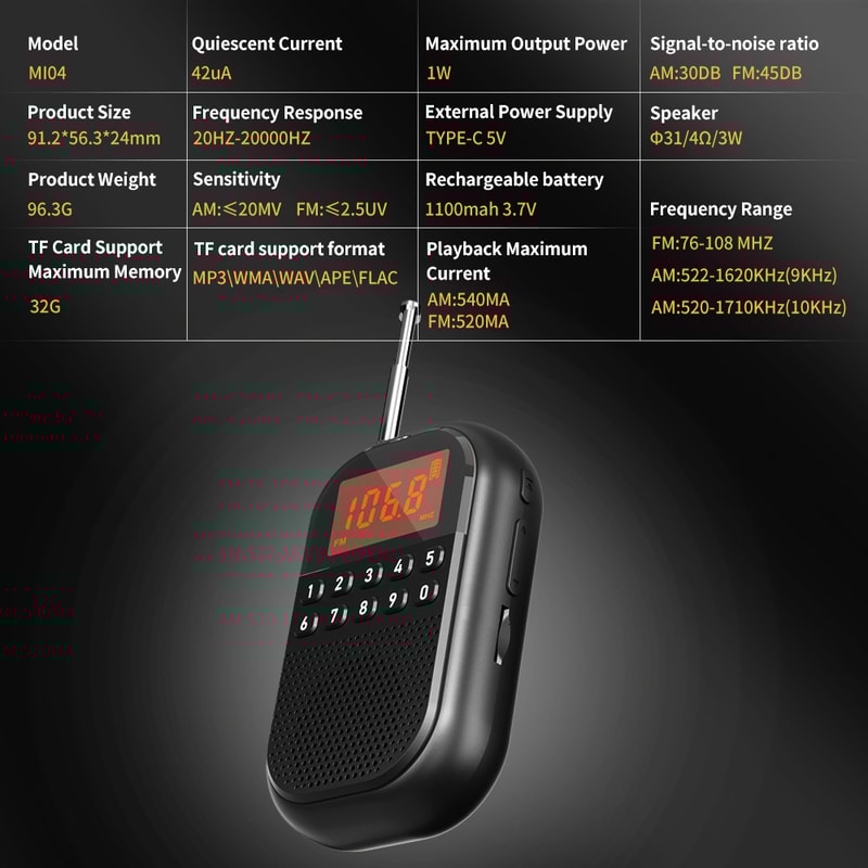 Mini Portable Radio With HD Sound Quality USB SD Dual Card Decoding For Outdoor Use 1